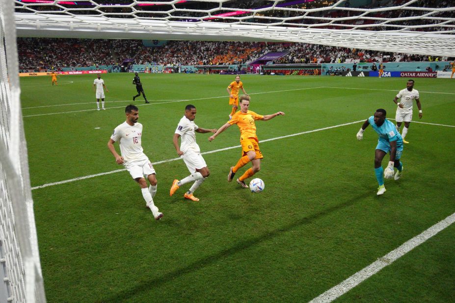 The Netherlands' Frenkie de Jong scores his team's second goal in the 2-0 victory over Qatar on November 29. The Dutch won Group A. Qatar, the host nation, lost all three of its games.