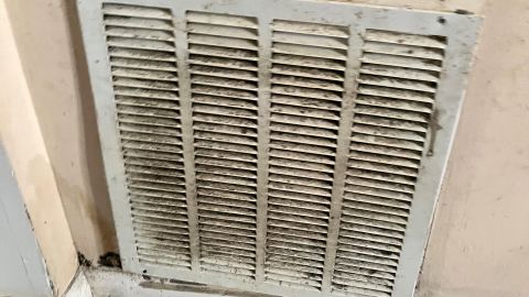 After a pipe burst and the air conditioning broke in Louana Joseph's apartment, gray and black splotches covered a ventilation grille.