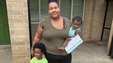 Louana Joseph, with her son, M.J., and daughter, Marlie, outside their former apartment complex in southwestern Atlanta.