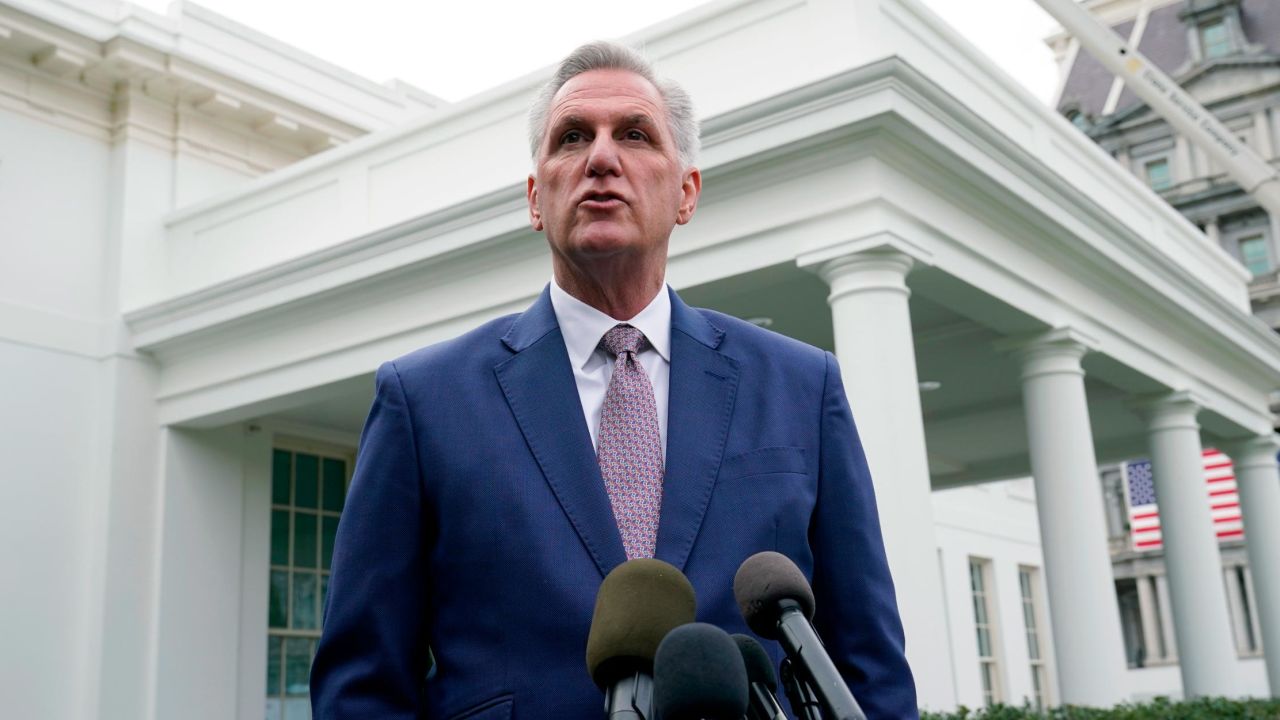 House Minority Leader Kevin McCarthy of Calif., speaks with reporters at the White House in Washington, Tuesday, Nov. 29, 2022, about his meeting with President Joe Biden. (AP Photo/Susan Walsh)