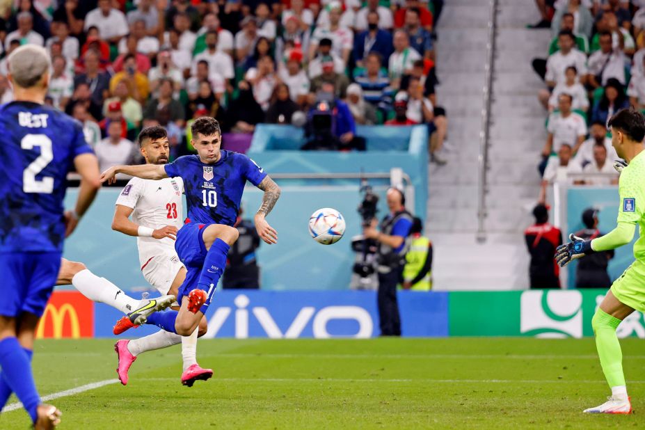 American star Christian Pulisic scores the only goal in the match against Iran on November 29. With the victory, the United States advanced to the tournament's knockout stage.