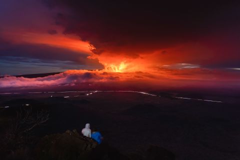 In this photo, taken with a long exposure, the Mauna Loa volcano erupts on Hawaii's Big Island on Monday, November 28.