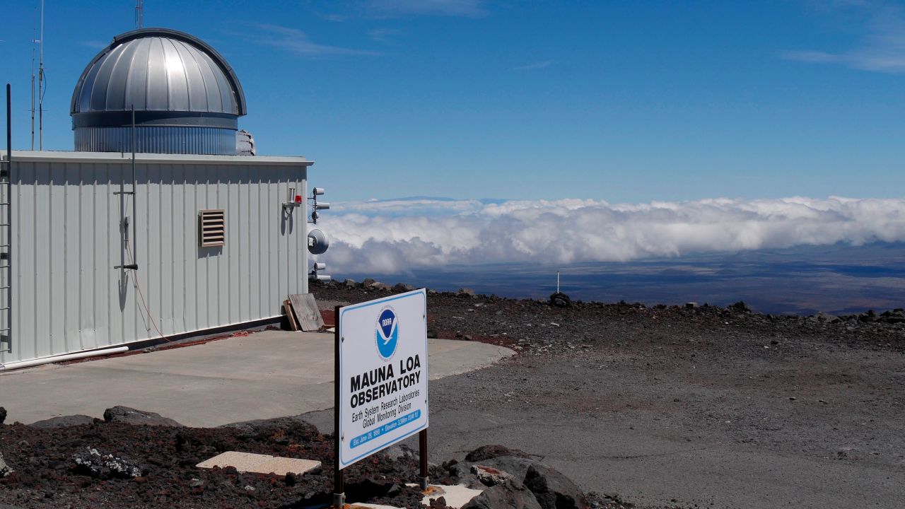 This 2019 photo provided by NOAA shows the Mauna Loa Atmospheric Baseline Observatory, high atop Hawaii's largest mountain in order to sample well-mixed background air free of local pollution.