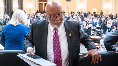 Rep. Bennie Thompson (R) (D-MS), Chair of the House Select Committee to Investigate the January 6th Attack on the US Capitol, stands to depart during a break in a hearing at the Cannon House Office Building on October 13, 2022 in Washington, DC.