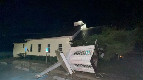 A steeple was blown up from a church in the township of Steens, Mississippi, after a strong storm ripped through the area on Tuesday.