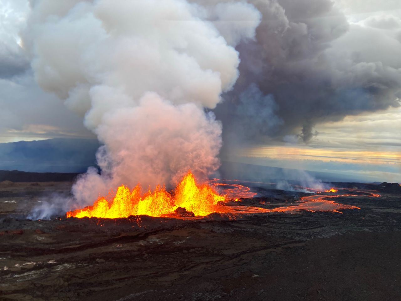 A fissure erupts on the Northeast Rift Zone of Mauna Loa.