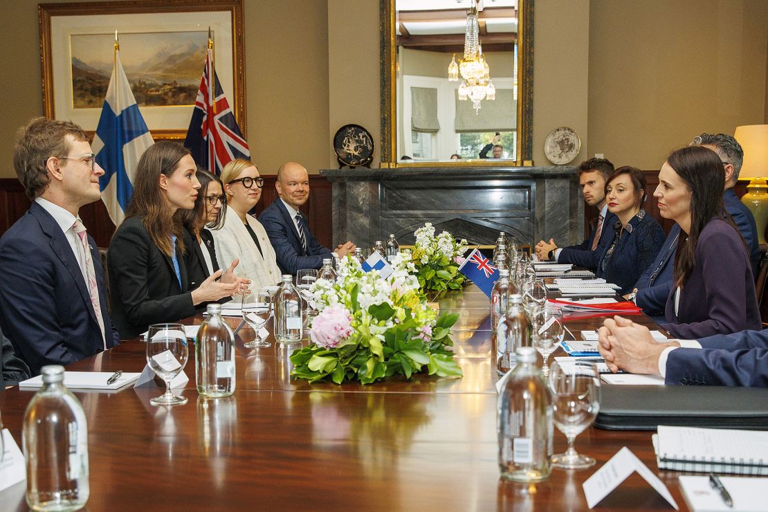 Marin (second left) and Ardern (right) held bilateral talks in Auckland, New Zealand.