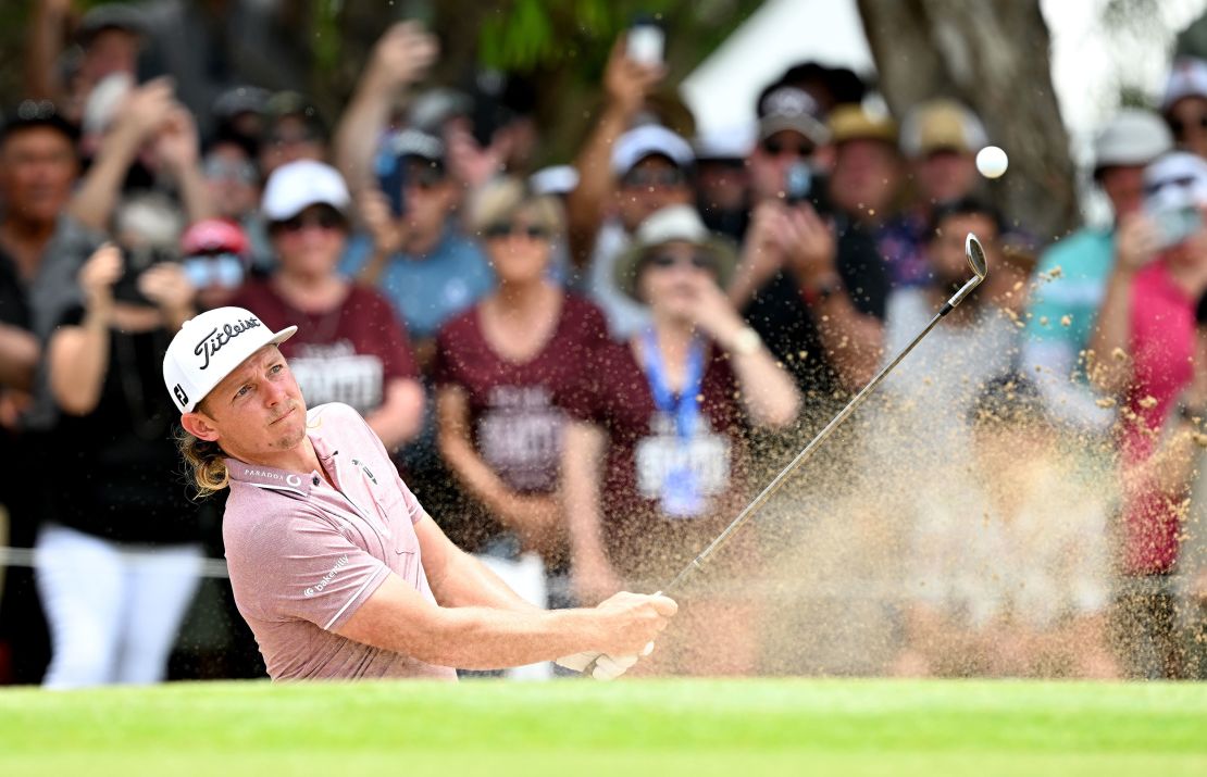 Smith plays a shot from the bunker during the final round.