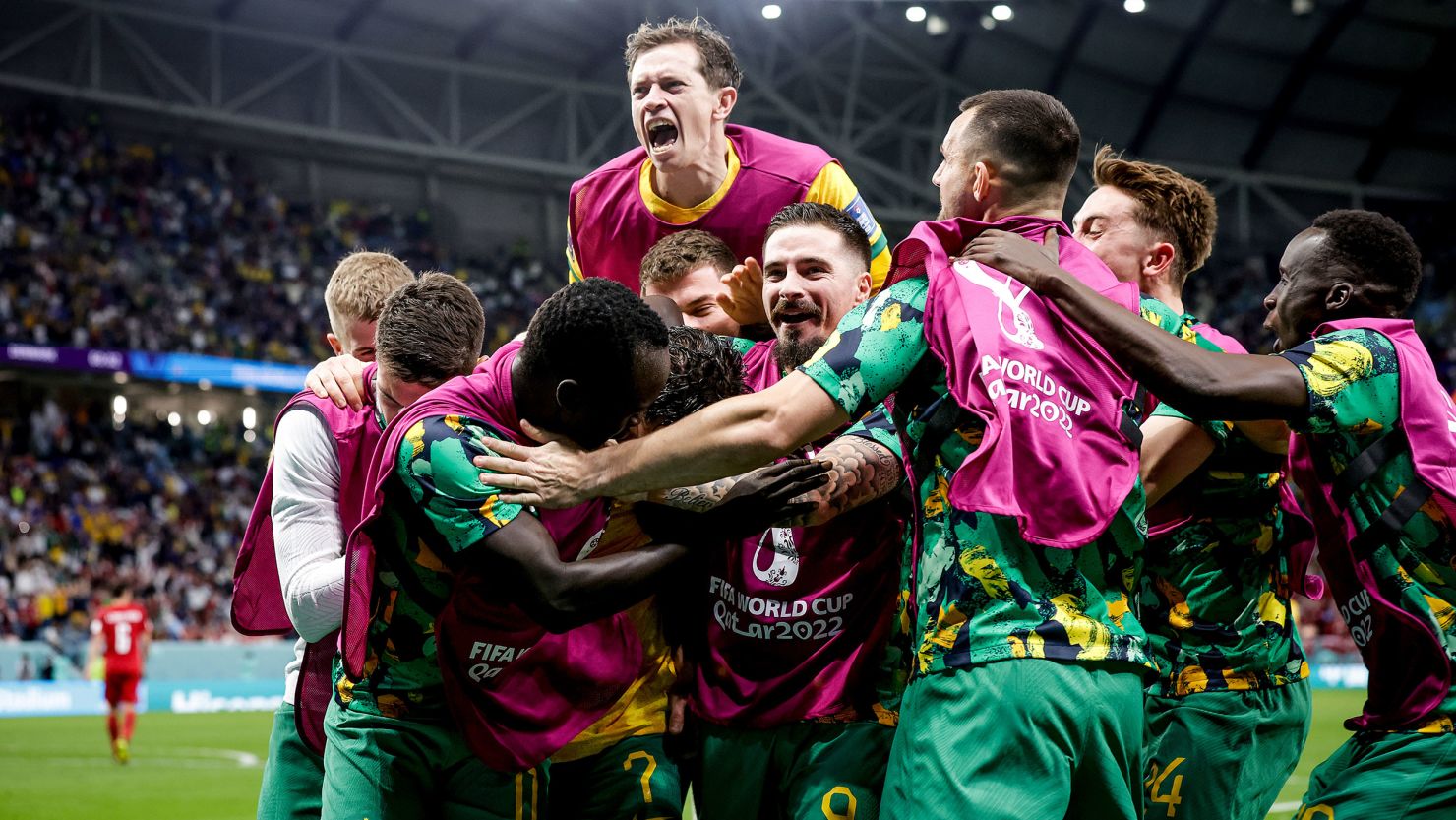 Australia qualified for the knockout stages, defeating Denmark.