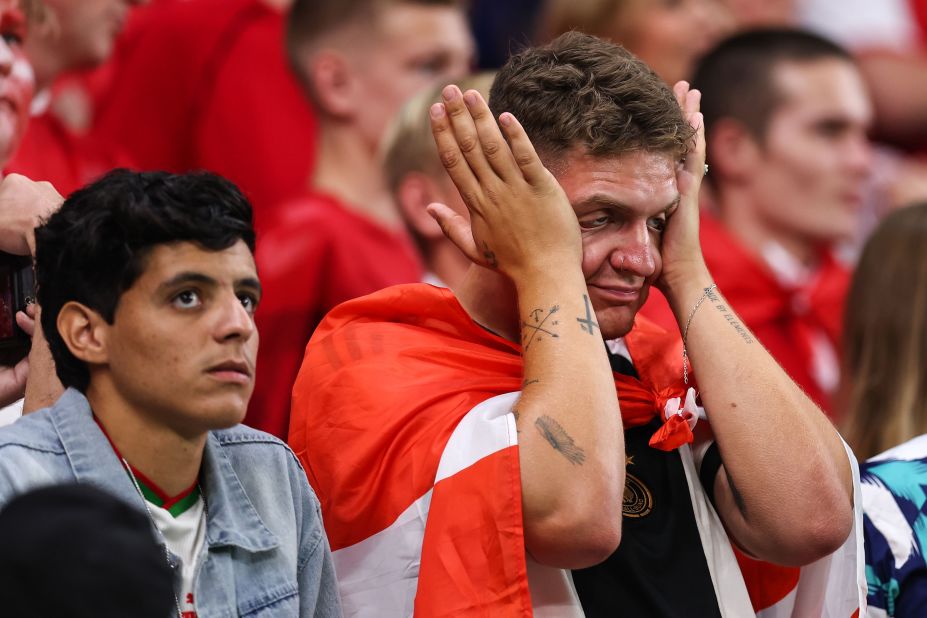 A Denmark supporter reacts to Australia's goal on November 30.