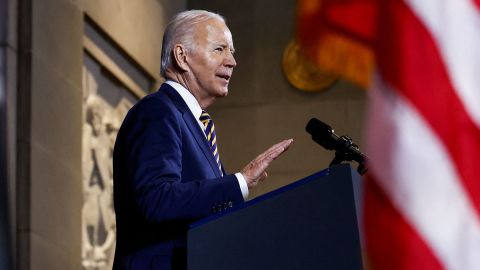 President Joe Biden addresses the White House Tribal Nations Summit on Wednesday at the Interior Department in Washington. 