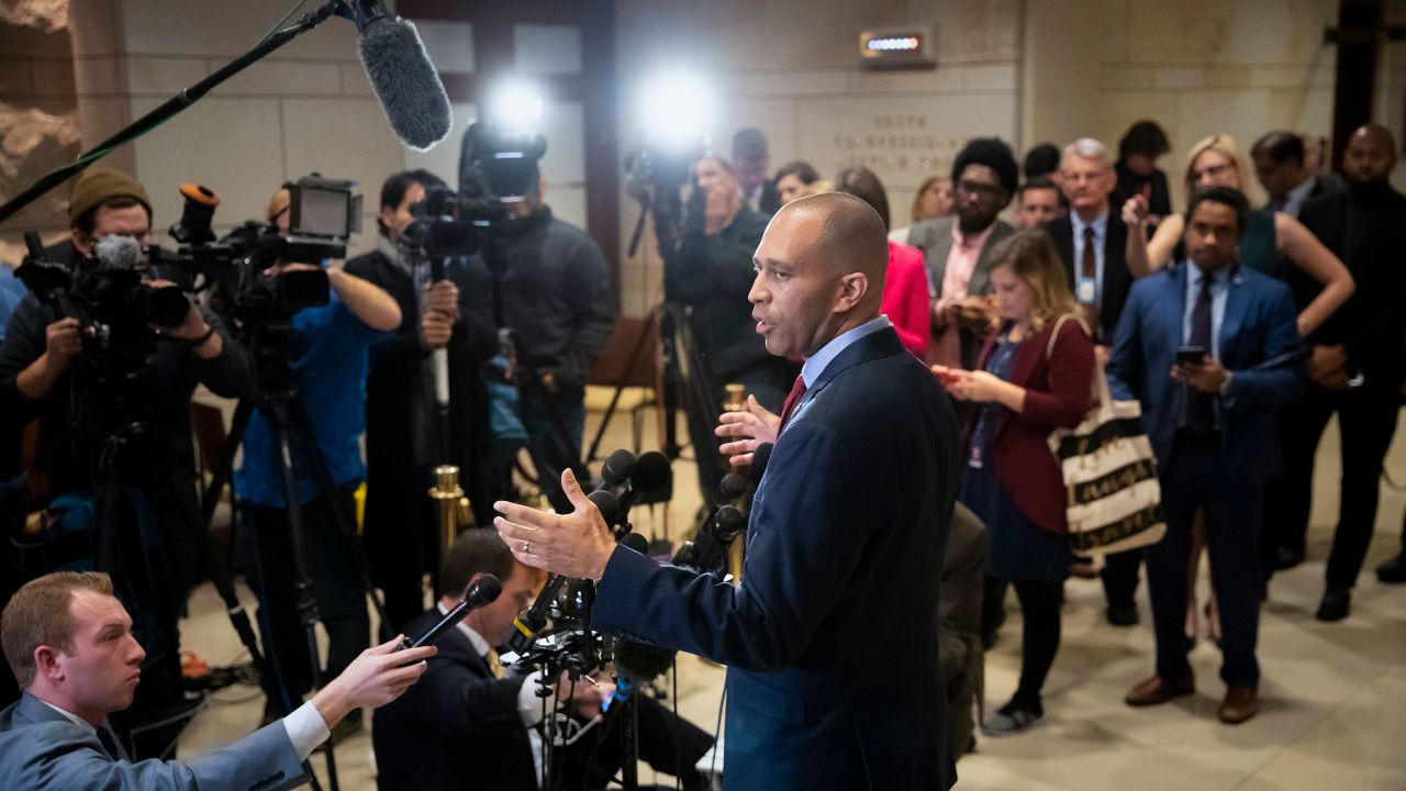 Hakeem Jeffries meets with reporters after being elected chairman of the House Democratic Caucus for the 116th Congress, at the Capitol in Washington, Wednesday, Nov. 28, 2018.