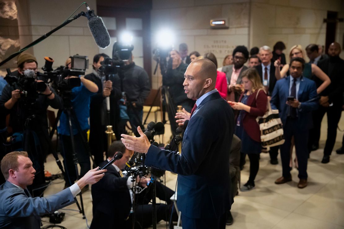 Hakeem Jeffries meets with reporters after being elected chairman of the House Democratic Caucus for the 116th Congress, at the Capitol in Washington, Wednesday, Nov. 28, 2018.