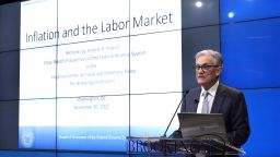 Chair of the U.S. Federal Reserve Jerome Powell speaks at the Brookings Institution, November 30, 2022 in Washington, DC. Powell discussed the economic outlook, inflation and the labor market. 