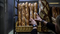 This picture shows baguettes de tradidion baked by Taieb Sahal at the Les saveurs de Pierre Demours bakery in Paris on March 6, 2020, a day after he won the 27th edition of the Grand prix de la meilleure baguette de tradition parisienne (Paris' best tradition baguette award). - Sahal wins an endowment of 4,000 euros and will also supply for a year the kitchen of the Elysee presidential palace. (Photo by Christophe ARCHAMBAULT / AFP) (Photo by CHRISTOPHE ARCHAMBAULT/AFP via Getty Images)