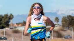 Camille Herron on her way to breaking multiple world records at the Jackpot Ultra Running Festival held in Henderson, NV February 2022.