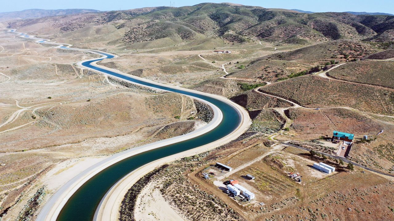 The California Aqueduct moves water from northern California to the state's drier south, where water restrictions have been declared for 6 million residents amid drought conditions. 