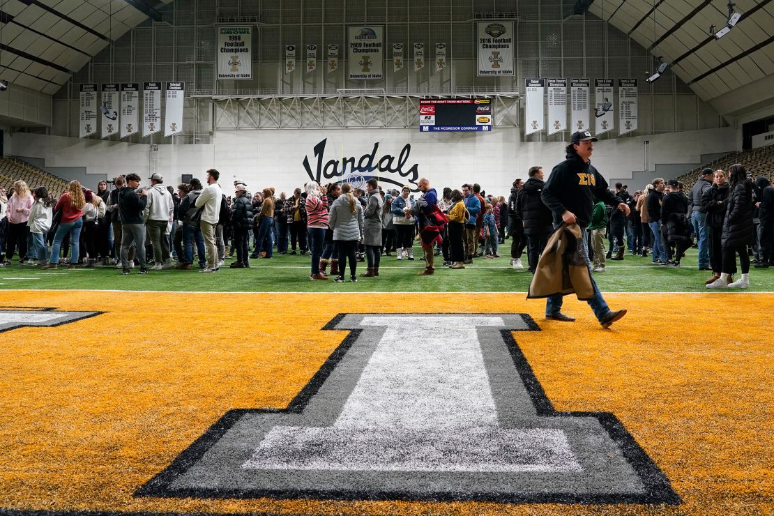 People attending a vigil for the four University of Idaho students who were killed fill the Kibbie Dome before the start of the event, Wednesday in Moscow, Idaho. 