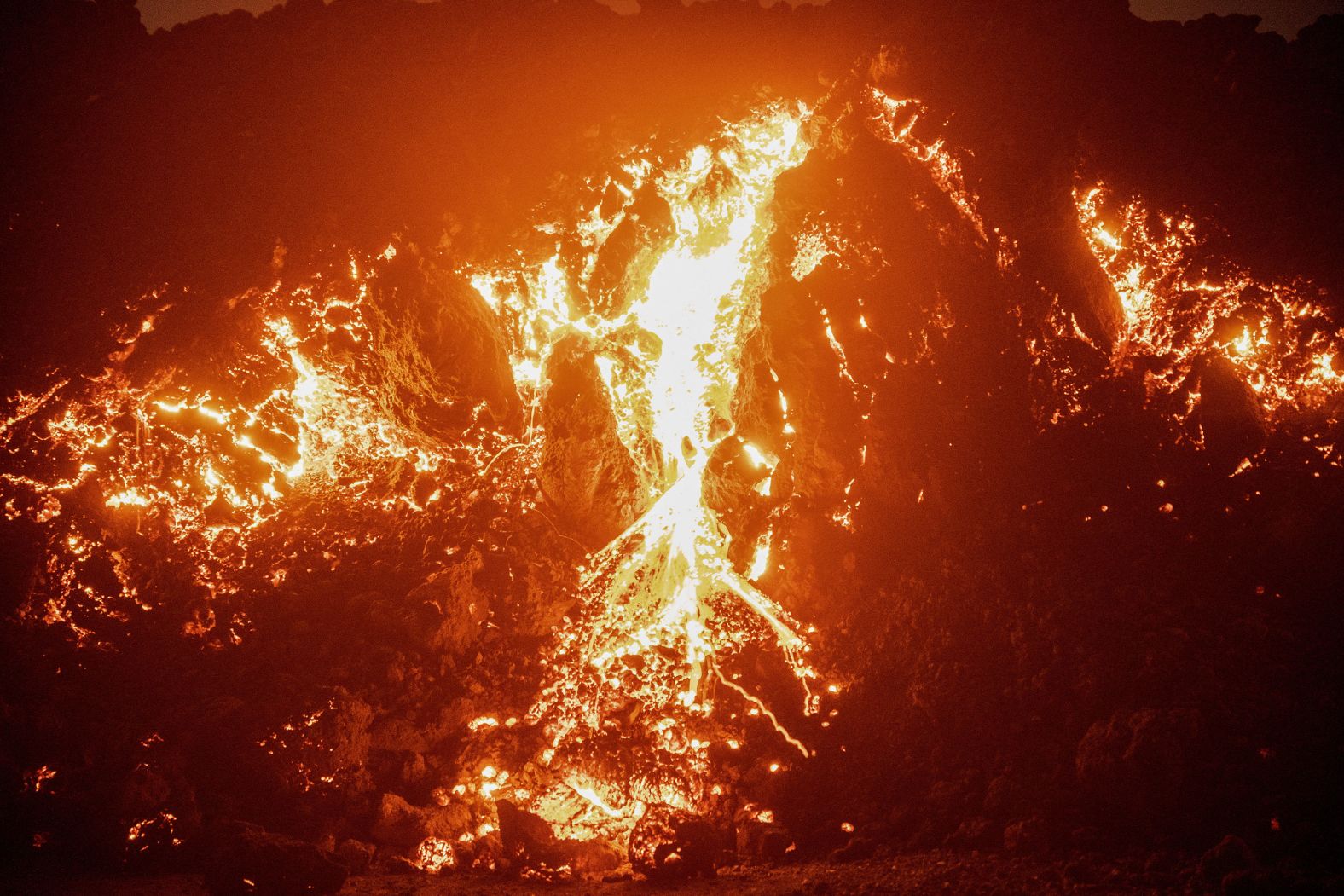 Lava flows from the volcano on November 30.