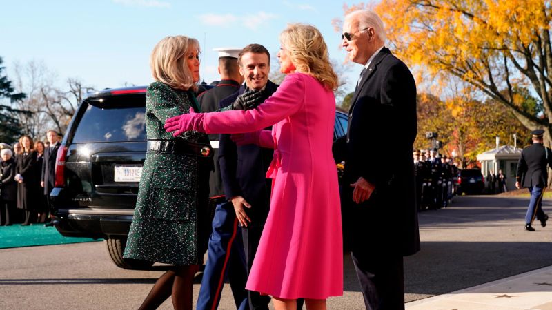 马克龙抵达白宫迎接拜登政府的首次国事访问