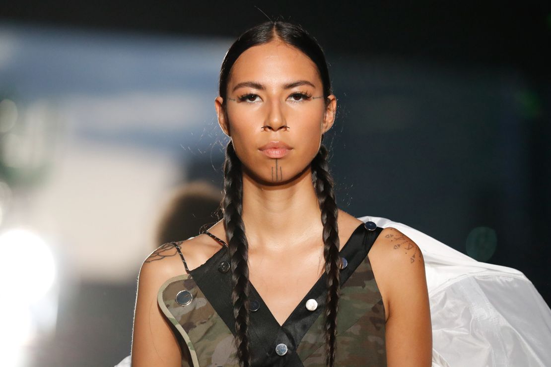 Quannah Chasinghorse walks the runway at the MADE New York 2022 New Wave New York show at Brooklyn Bridge Park on June 24, 2022 in New York City. 