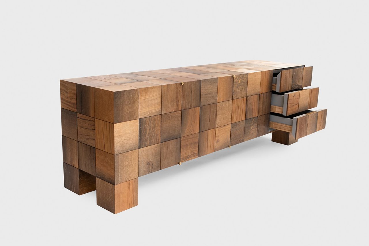 Cabinet made of scrap wood by Dutch designer Piet Hein Eek.