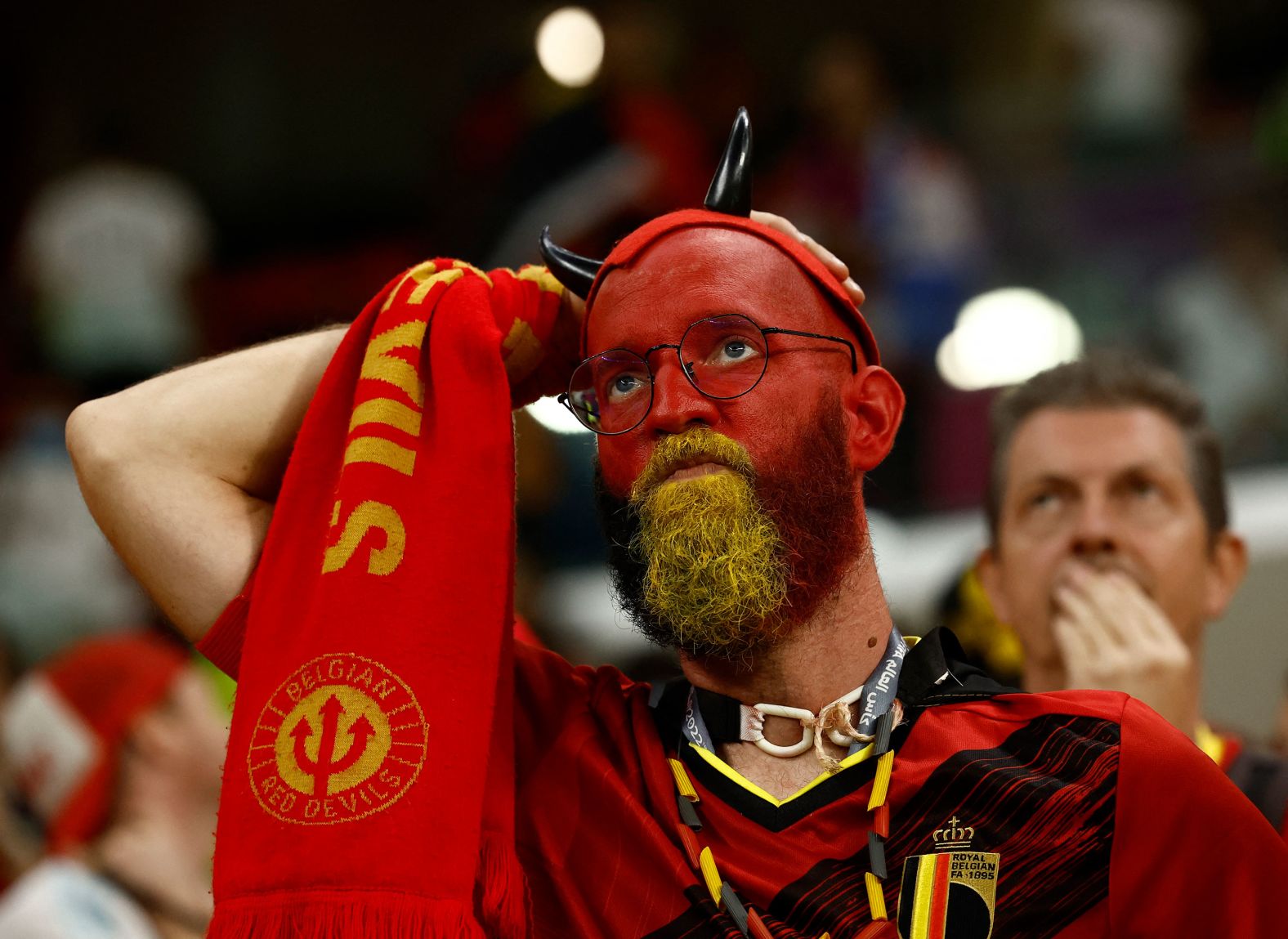 A Belgium supporter looks dejected after the match against Croatia.