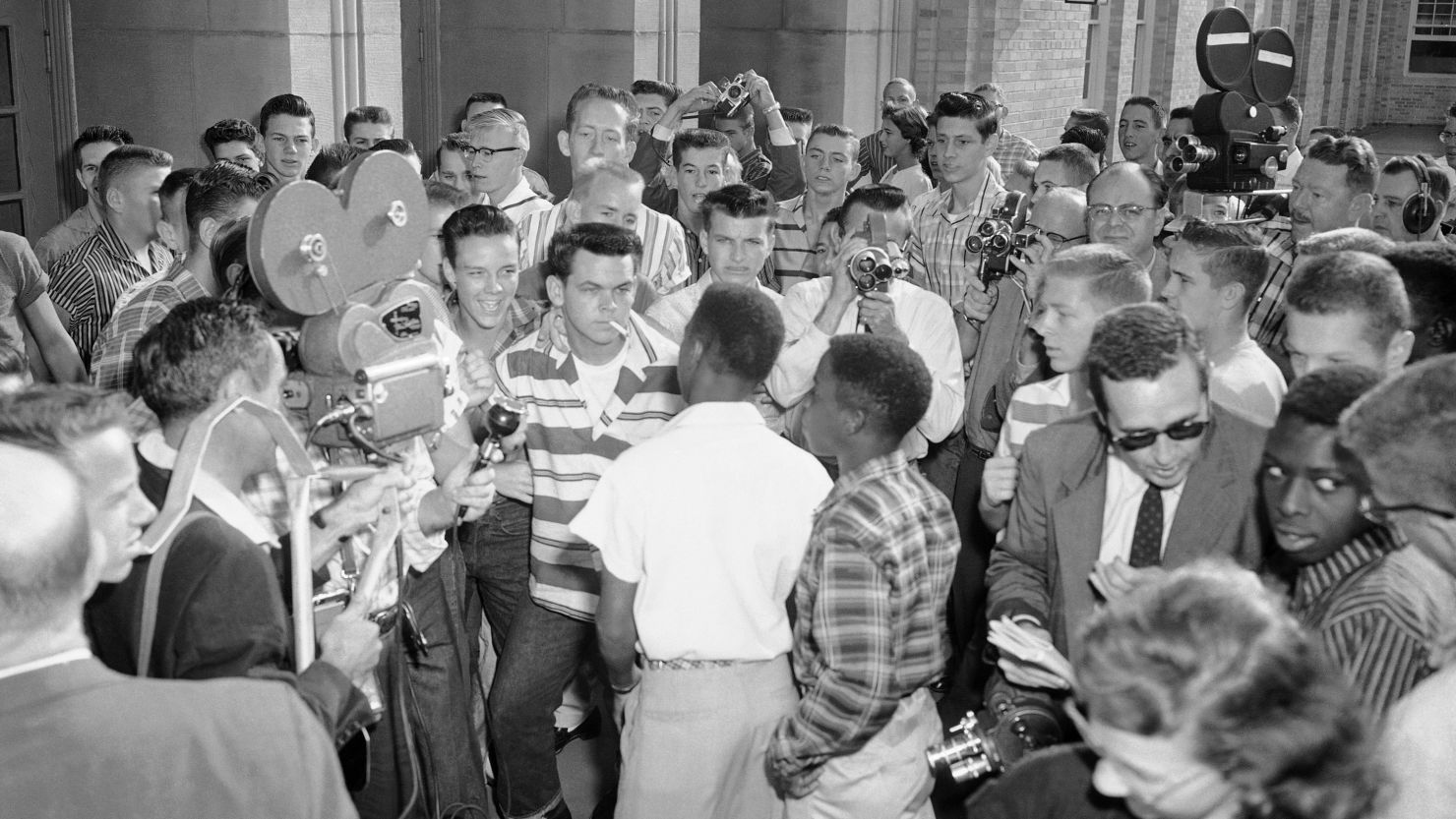 Associated Press news photographer William P. Straeter was on the scene of an anti-desegregation protest at Arkansas' North Little Rock High School in 1957 and captured 14-year-old Jerry Jones in the crowd.