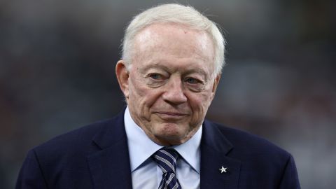 Dallas Cowboys Owner Jerry Jones looks on during warmups before the game against the Detroit Lions at AT&T Stadium on October 23, 2022 in Arlington, Texas.