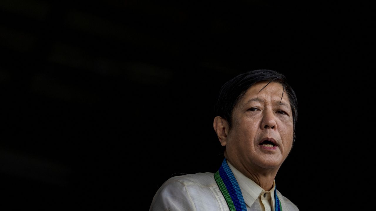 Philippine President Ferdinand "Bongbong" Marcos Jr. speaks during a change of command ceremony at Camp Aguinaldo, Quezon City, on August 8, 2022. 