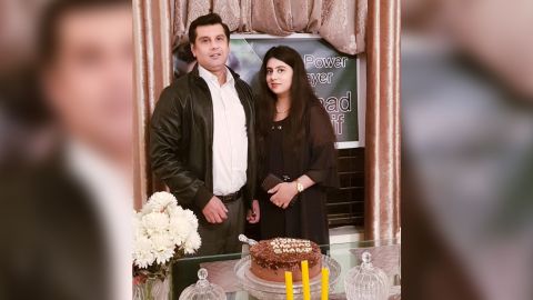 Arshad Sharif is pictured with his wife Javeria Siddique.