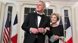 House Minority Leader Kevin McCarthy and his mother Roberta McCarthy arrive at the White House to attend a state dinner honoring French President Emmanuel Macron, in Washington, DC, on December 1, 2022.