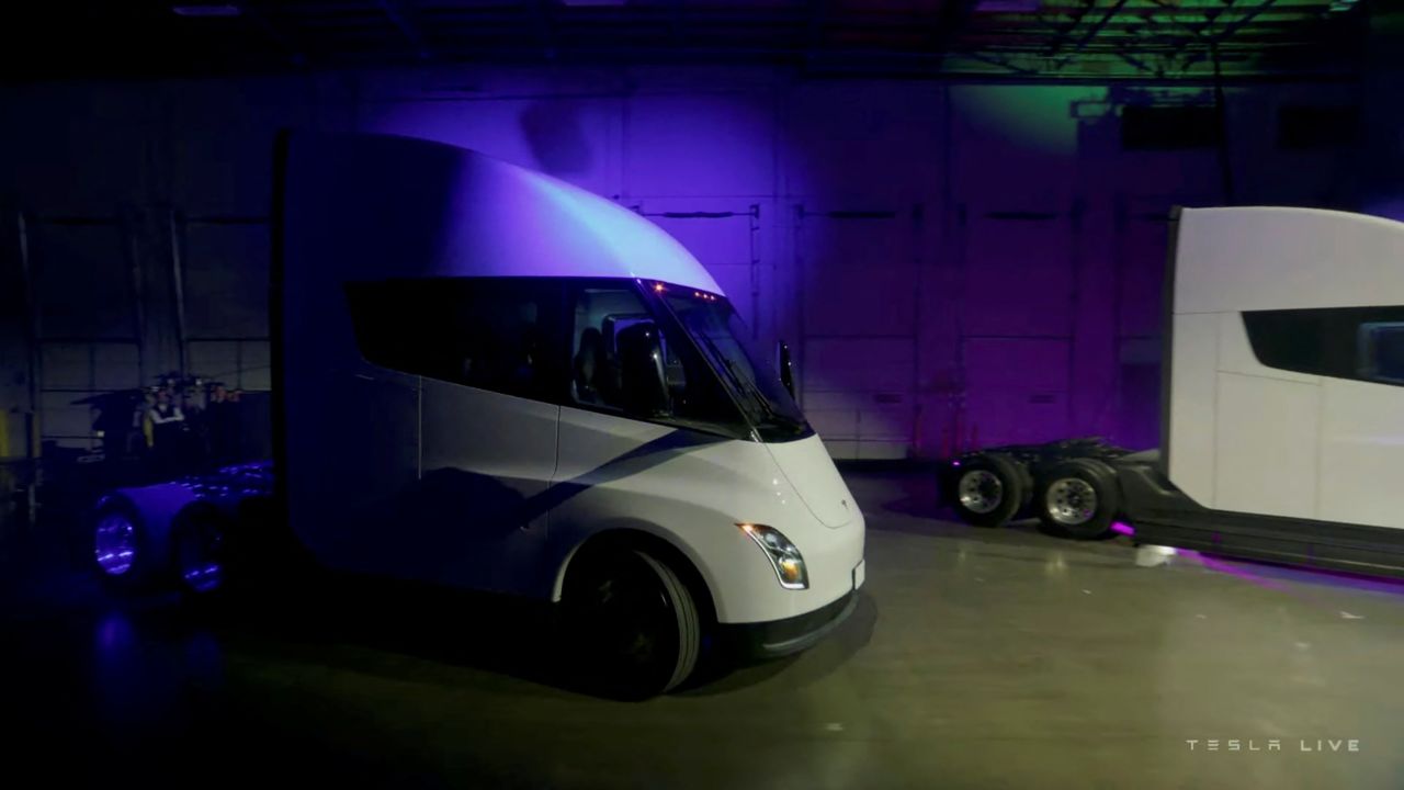 A view of the Tesla Semi electric truck during its live-streamed unveiling in Nevada, U.S. December 1, 2022, in this still image taken from video.
