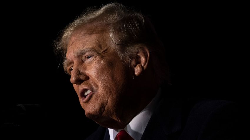 VANDALIA, OHIO - NOVEMBER 07: Former U.S. President Donald Trump speaks at a campaign rally on the eve of Election Day at the Dayton International Airport on November 7, 2022 in Vandalia, Ohio. Trump is in Ohio campaigning for Republican candidates, including U.S. Senate candidate JD Vance, who faces U.S. Rep. Tim Ryan (D-OH) in tomorrow's general election.