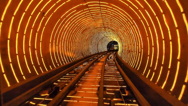 <strong>Bund Sightseeing Tunnel, China: </strong>This levitating train, with added illuminations, provides a link between Shanghai's historic Bund waterfront and the city's modern Pudong district.