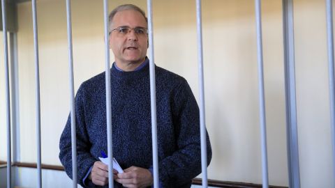 Former US Marine Paul Whelan, who was detained and accused of espionage, stands inside a defendants' cage before a court hearing in Moscow on August 23, 2019.