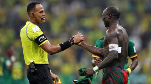Referee Ismail Elfath showed a red card to Aboubakar after his goal celebration. 