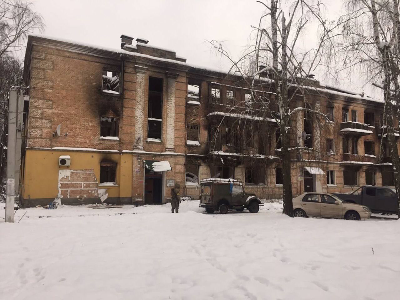 The mural was taken from a building that was badly damaged by Russian shelling.