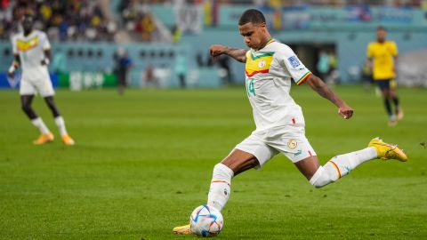 Jakobs Ismail of Senegal plays the ball against Ecuador.