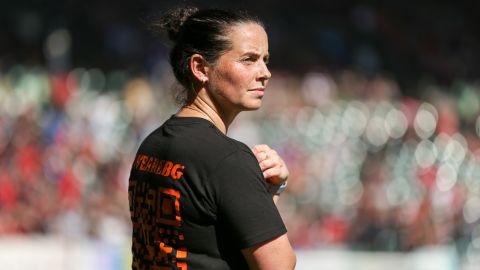 Sep 25, 2022: Rhian Wilkinson watches Portland Thorns' match against Chicago Red Stars during the second half at Providence Park.