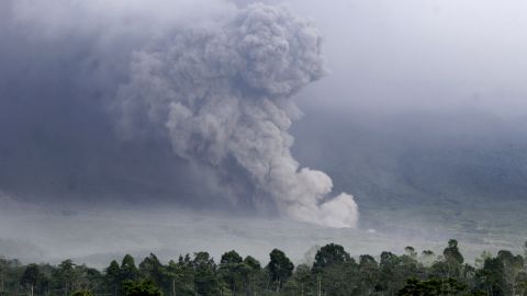 Pyroclastic flow rolls down the slope of Mount Semeru during an eruption in Lumajang, East Java.