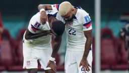 (19) WRIGHT Haji and (22) YEDLIN DeAndre of team USA action after lose the match at the FIFA World Cup Qatar 2022 Round of 16 match between Netherlands and USA at Khalifa International Stadium on 3 December 2022 in Doha, Qatar. 