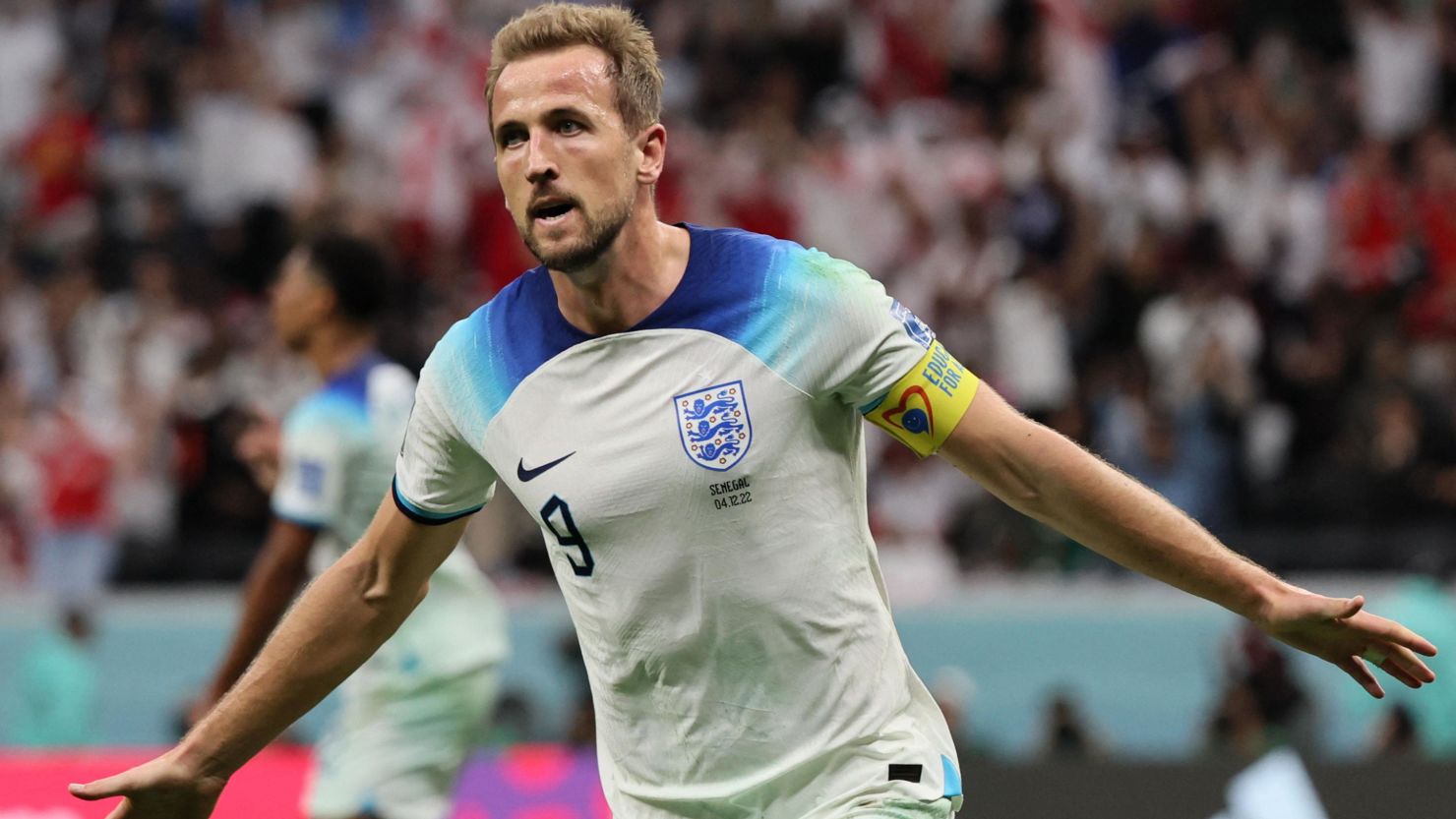 Harry Kane celebrates celebrates after scoring his first goal of the World Cup.