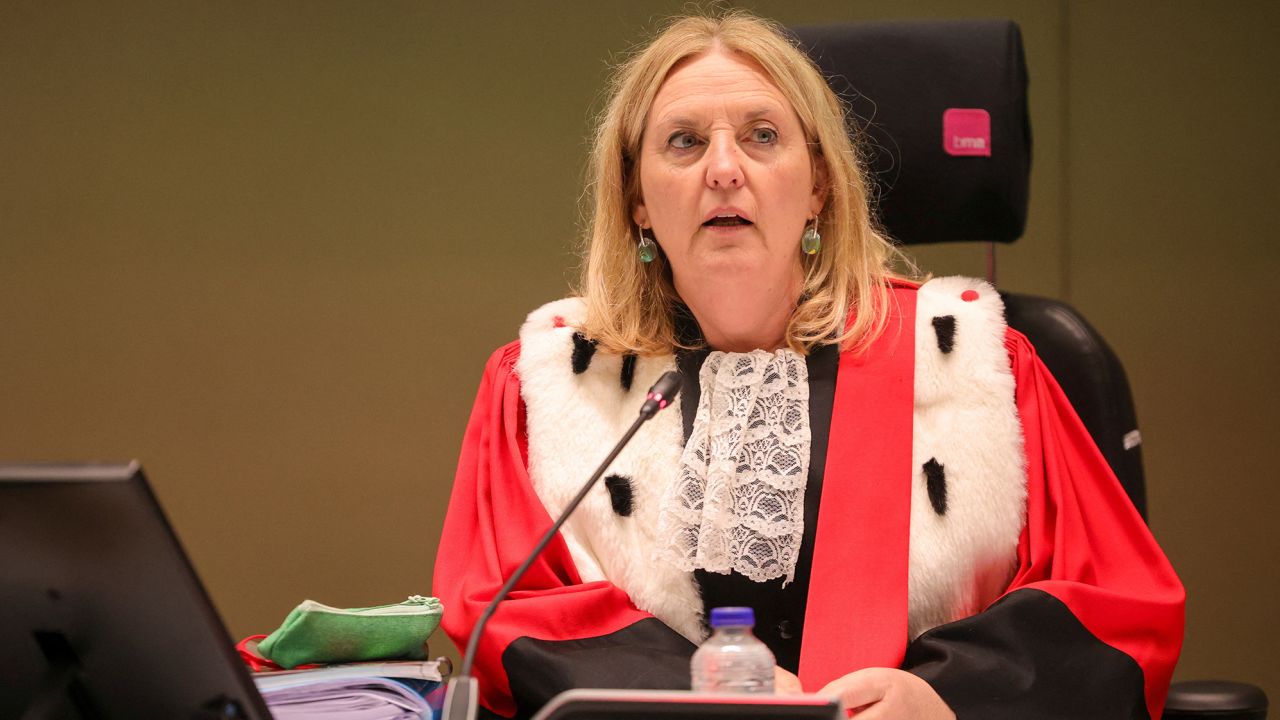 Chairwoman of the court Laurence Massart during the start of the trial.