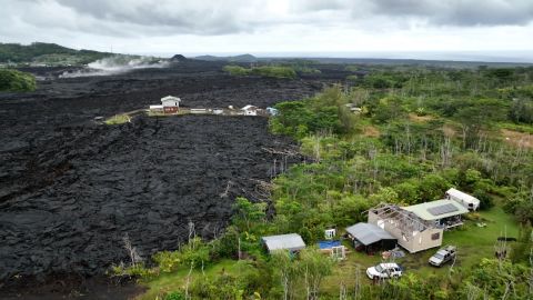 An area wiped out during the 2018 Kilauea eruption is seen Sunday from the sky.
