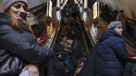Civilians took shelter in the Kiev subway on Monday as Russia launched another missile strike on Ukraine.