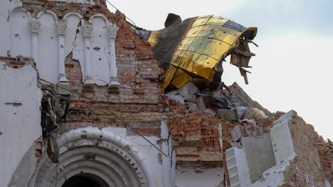 The Orthodox monastery of Dolyna is one of the many buildings damaged by the bombardments.