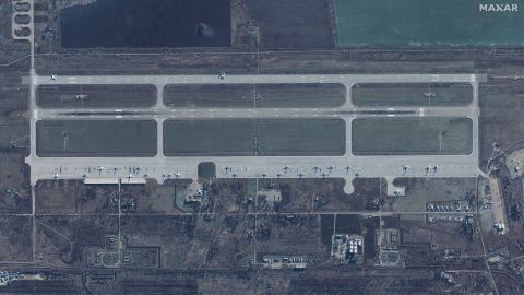 A satellite image shows an overview of Engels Air Base, in Saratov, Russia on December 4.
