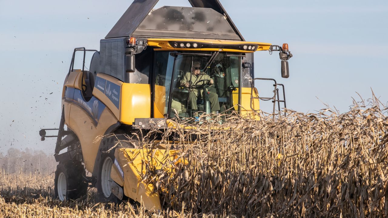 South of Chernihiv in Ukraine, Howard G. Buffett operates one of the combines purchased by his foundation to help farmers, including those who had their machinery destroyed by the Russians. A fellow farmer, he was asked by local farmers to help harvest their crops. 