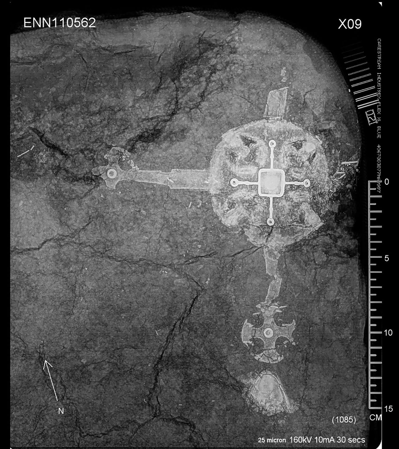 X-rays taken of blocks of soil removed from the grave site revealed an ornately decorated cross cast in silver and mounted on wood. 